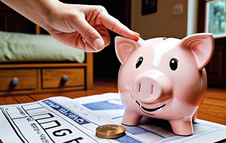 **
A person happily putting money into a piggy bank labeled "3-Year House Fund." In the background, a blueprint of a small, cozy house is visible. The overall tone should be optimistic and focused on saving.
**